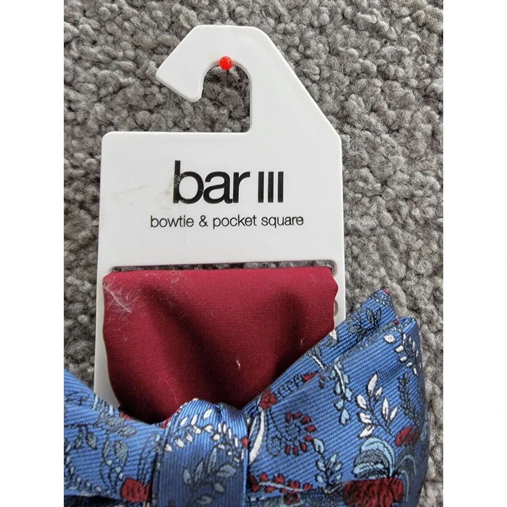 Bar III Floral Bow Tie And Solid Pocket Square Men's One Size Red/Blue - Picture 3 of 15